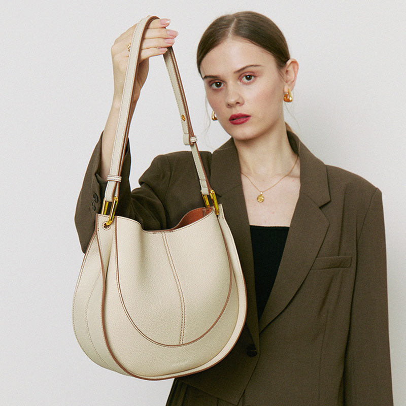 New 2024 First Layer Cowhide Messenger Bag Niche Light Luxury Women's Bag Design Single Shoulder Saddle Bag Leather Bag Women's Bag