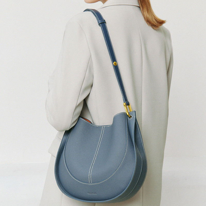 New 2024 First Layer Cowhide Messenger Bag Niche Light Luxury Women's Bag Design Single Shoulder Saddle Bag Leather Bag Women's Bag