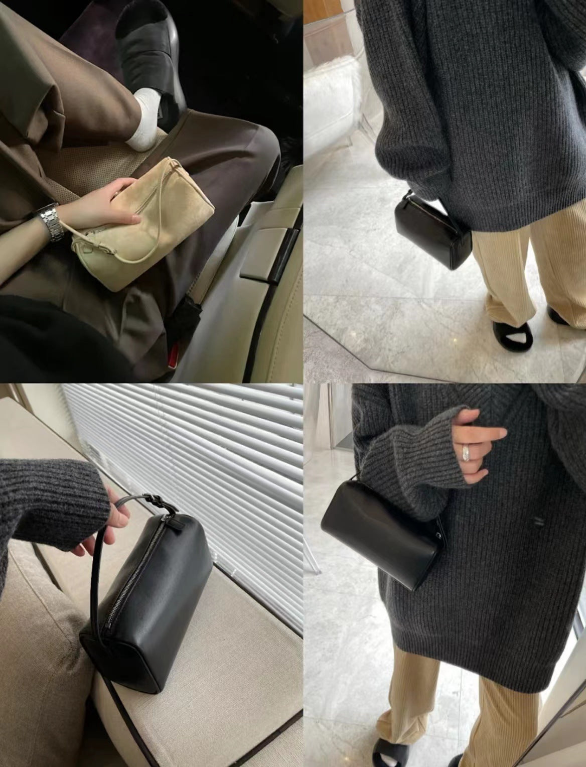 Mini Square Leather Handbag Underarm Bag 90s Style Furry Leather Pen Holder Bag Small Square Fashionable Women&#039;s