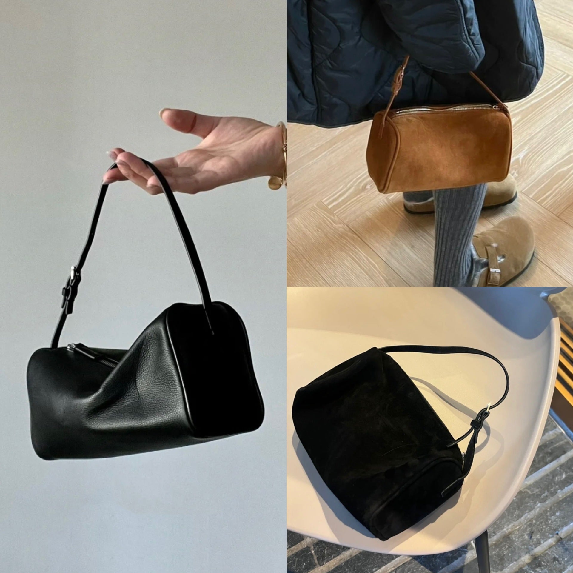 Mini Square Leather Handbag Underarm Bag 90s Style Furry Leather Pen Holder Bag Small Square Fashionable Women&#039;s